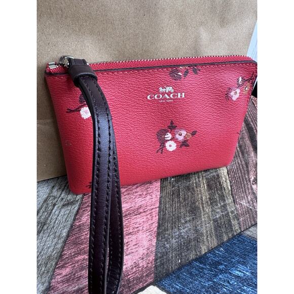 Coach F34316 Red Coated Canvas Baby Bouquet Corner Zip Wristlet Purse Wallet NWT - Picture 2 of 11